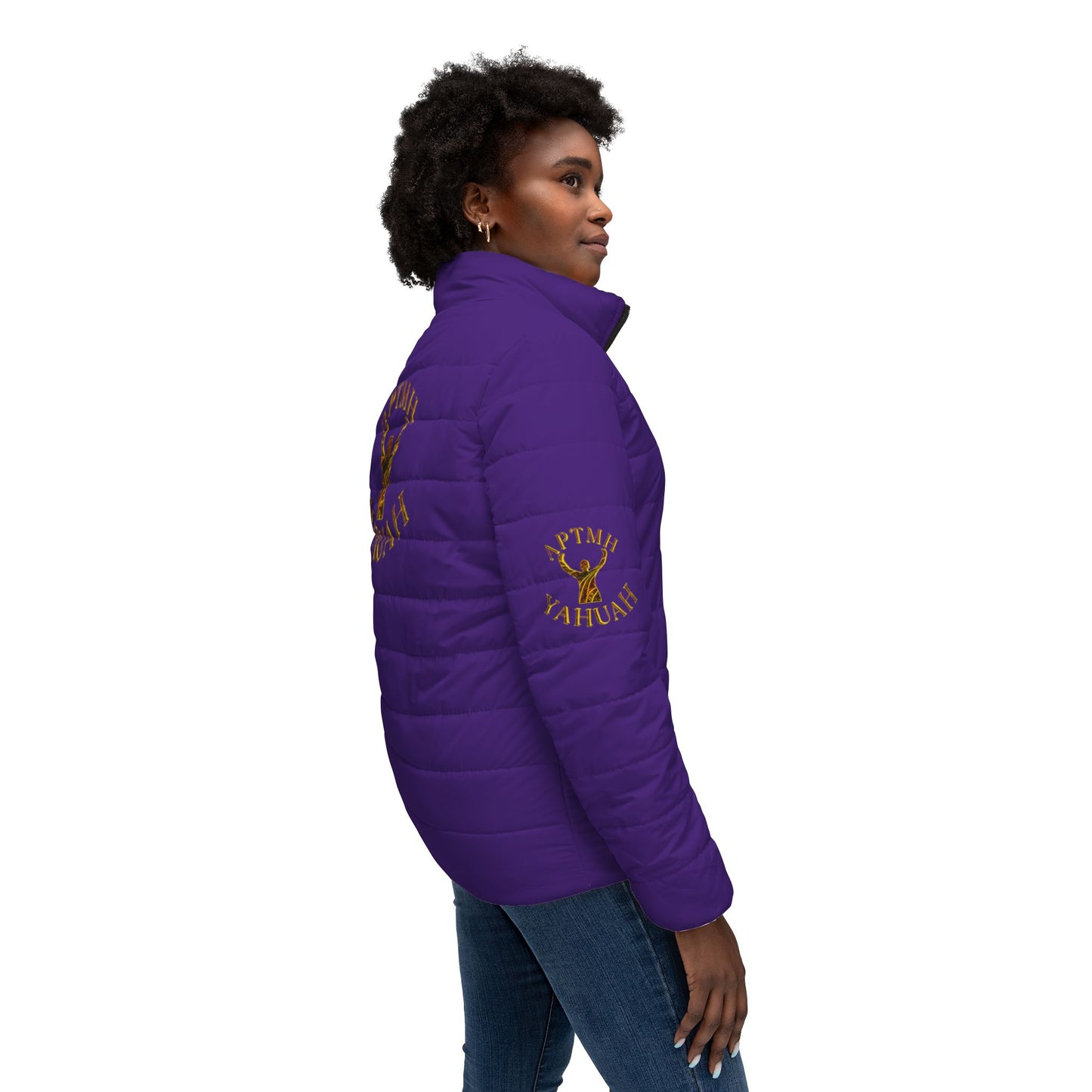 All Praise The Most High Yahuah 01-01 Ladies Designer Puffer Jacket, Purple