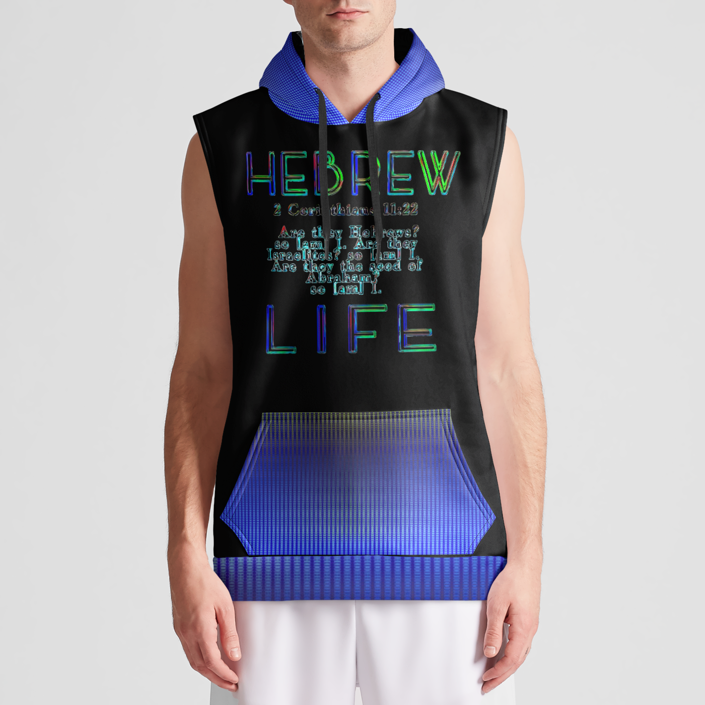 Hebrew Life 02-05 Men's Designer Poly Tech Fleece Sleeveless Pullover Hoodie