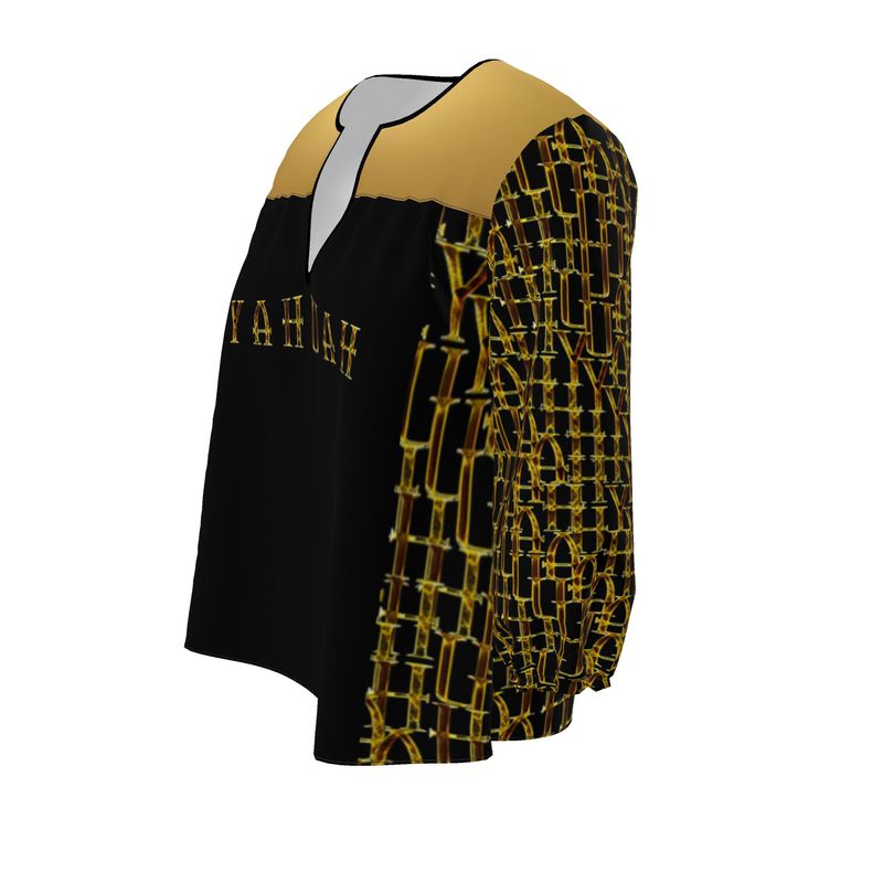 Camo Yahuah 02-01 Designer 3/4 Sleeve Notch Neck Tunic Blouse