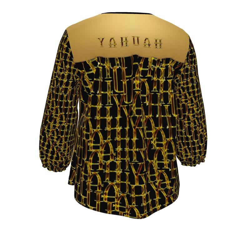 Camo Yahuah 02-01 Designer 3/4 Sleeve Notch Neck Tunic Blouse