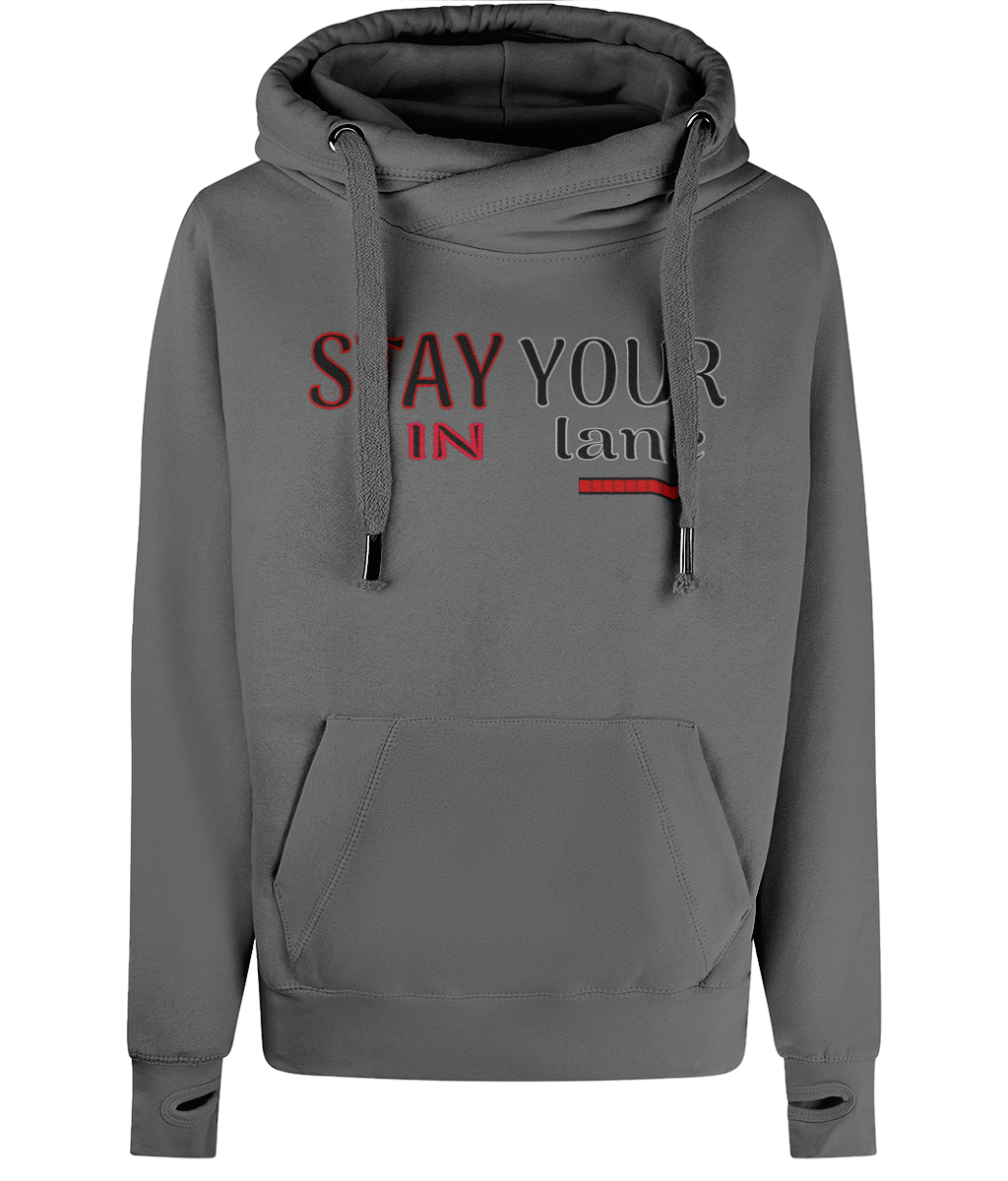 STAY IN YOUR lane 01-02 Designer AWDis Just Hoods Cross Neck Unisex Pullover Hoodie (3 colors)