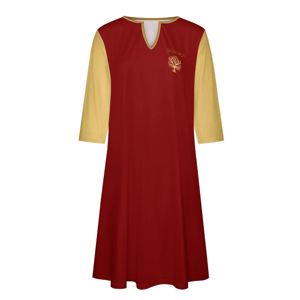 Yahuah-Tree of Life 01 Election Designer V-neck 3/4 Sleeve T-shirt Dress