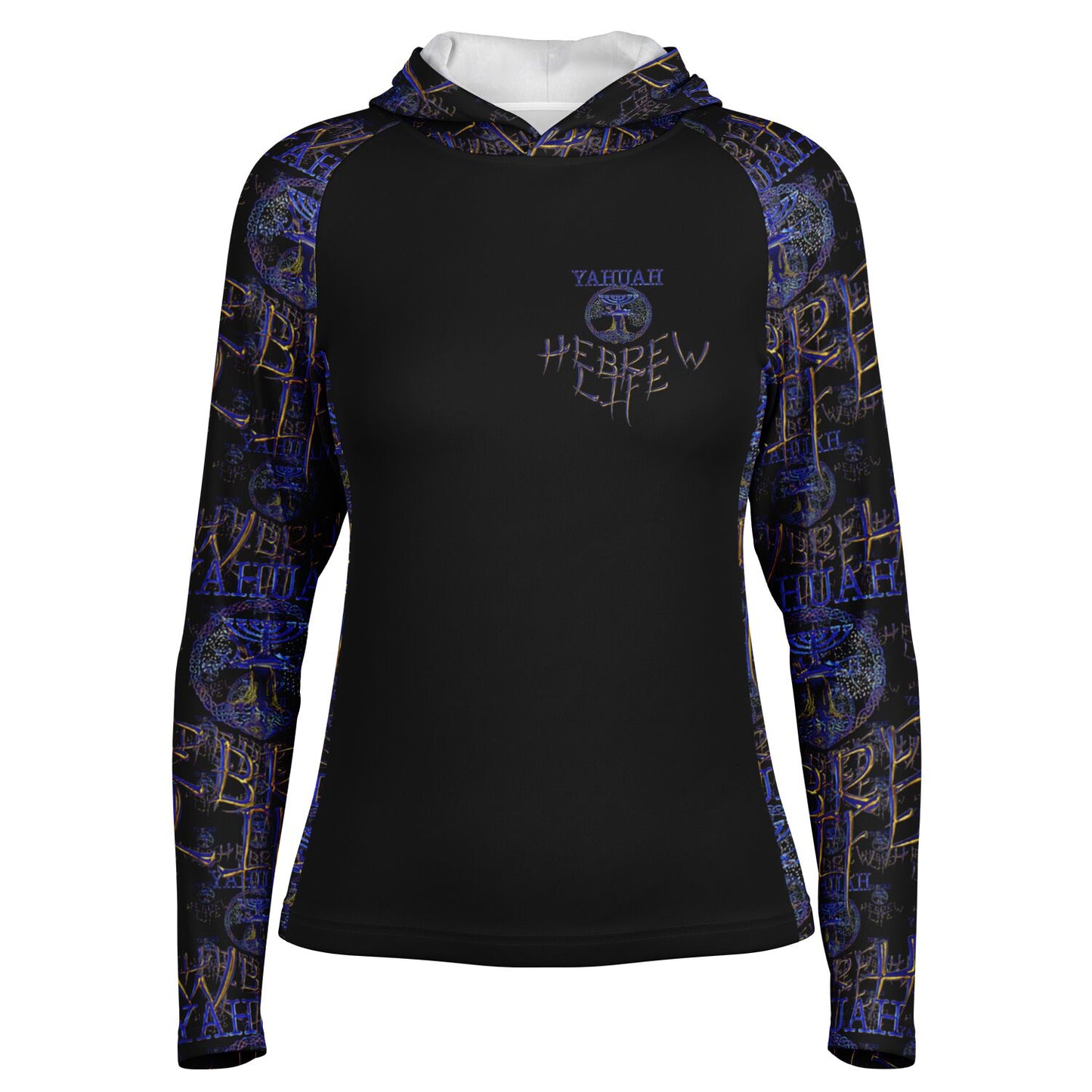 Hebrew Life 01-02 Ladies Designer Long Sleeve Hooded Performance T-shirt