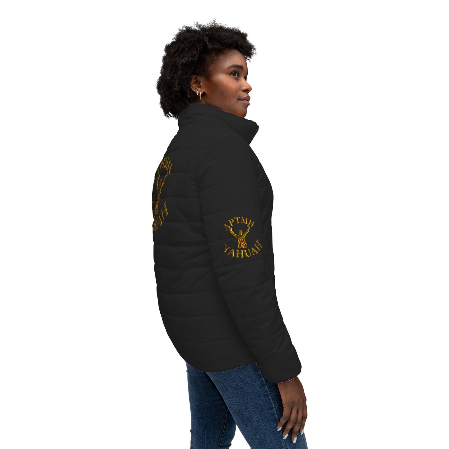 All Praise The Most High Yahuah 01-01 Ladies Designer Puffer Jacket, Black