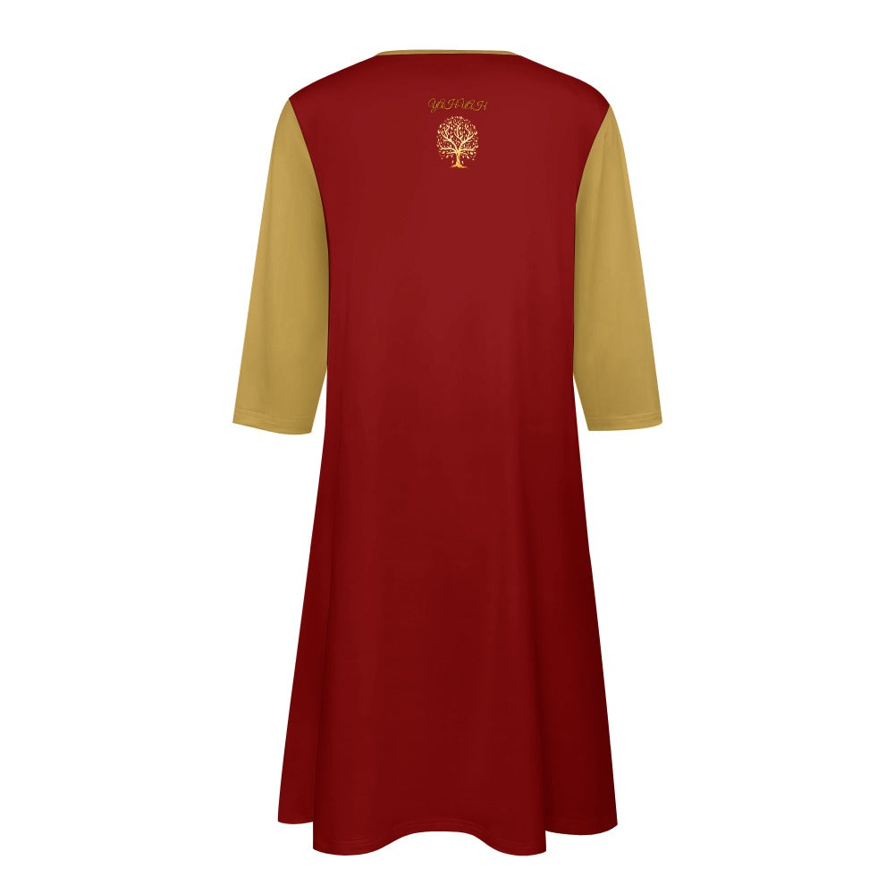 Yahuah-Tree of Life 01 Election Designer V-neck 3/4 Sleeve T-shirt Dress