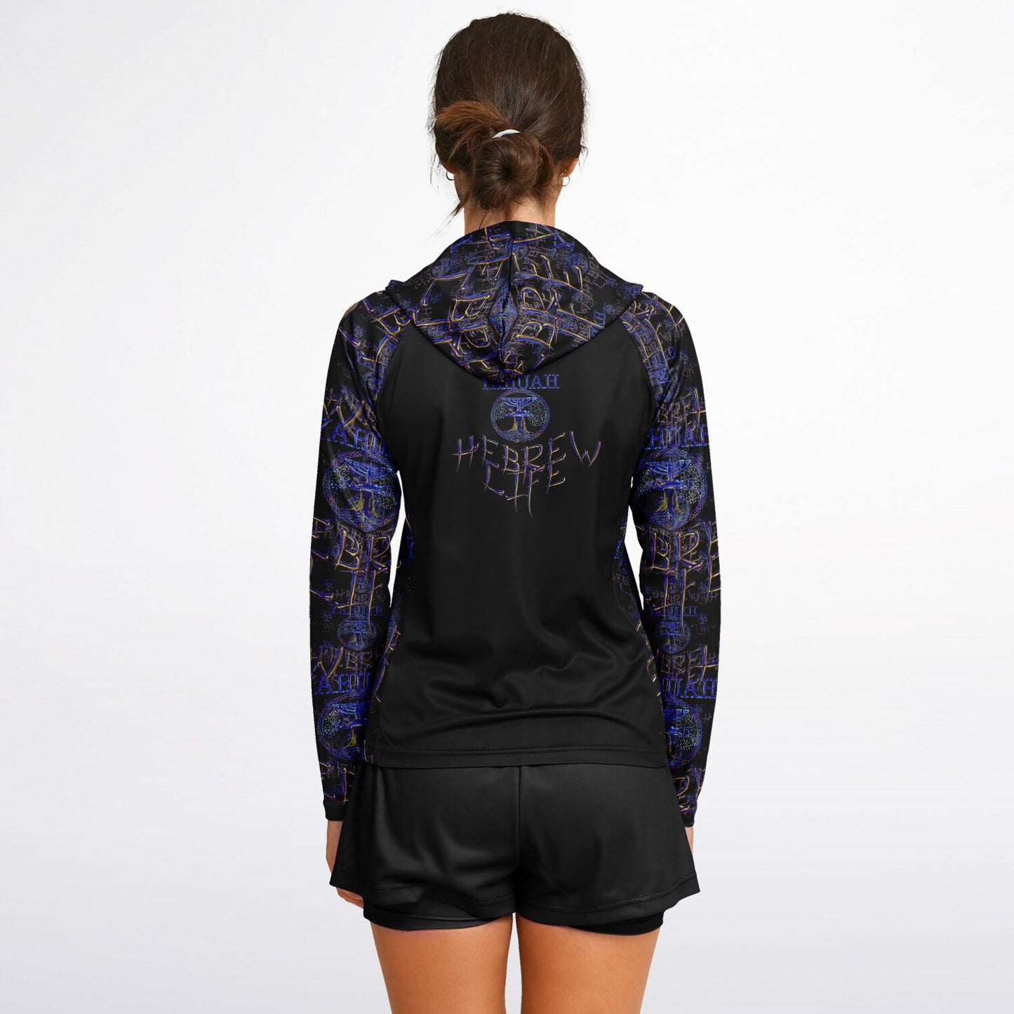 Hebrew Life 01-02 Ladies Designer Long Sleeve Hooded Performance T-shirt