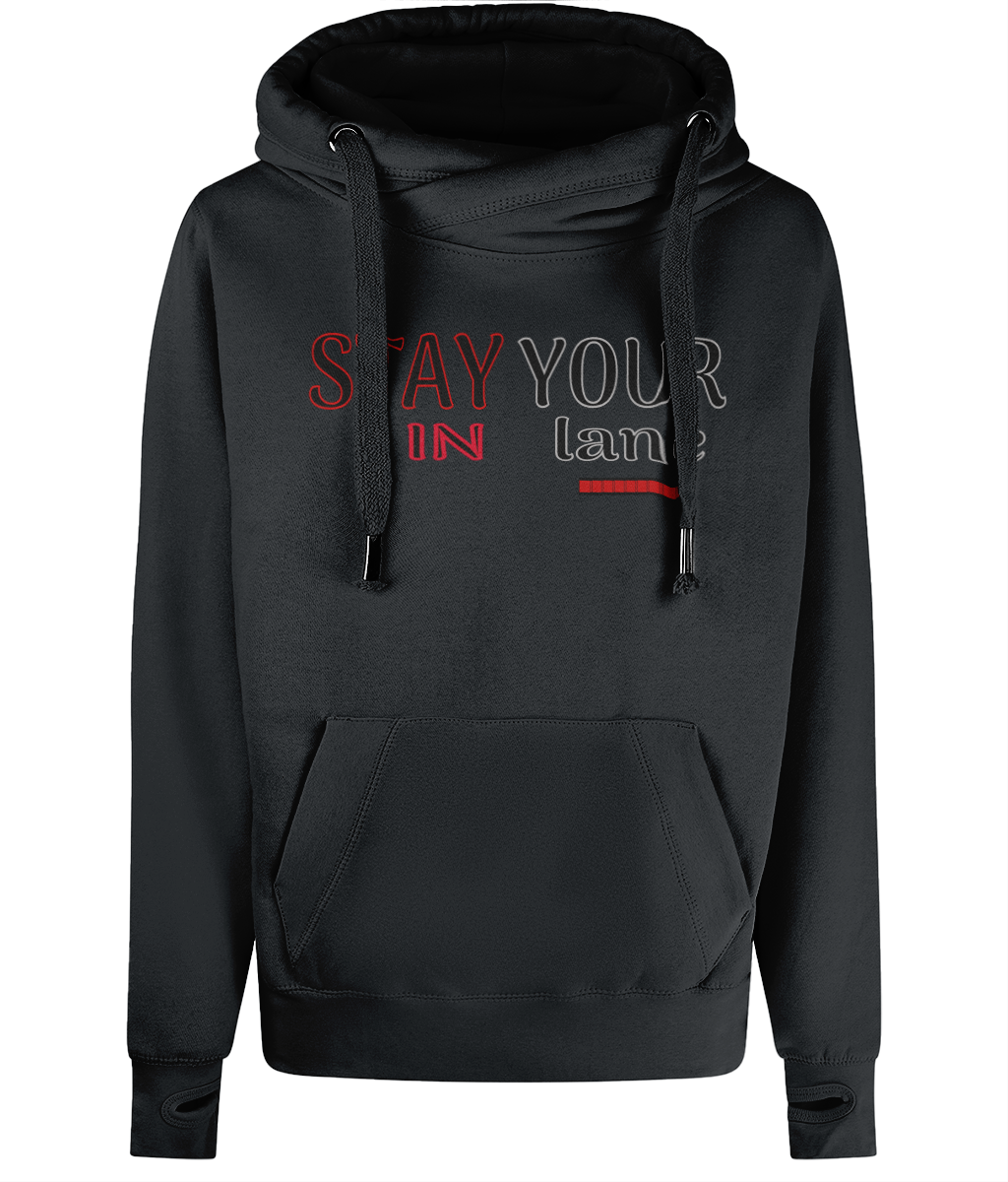 STAY IN YOUR lane 01-02 Designer AWDis Just Hoods Cross Neck Unisex Pullover Hoodie (3 colors)