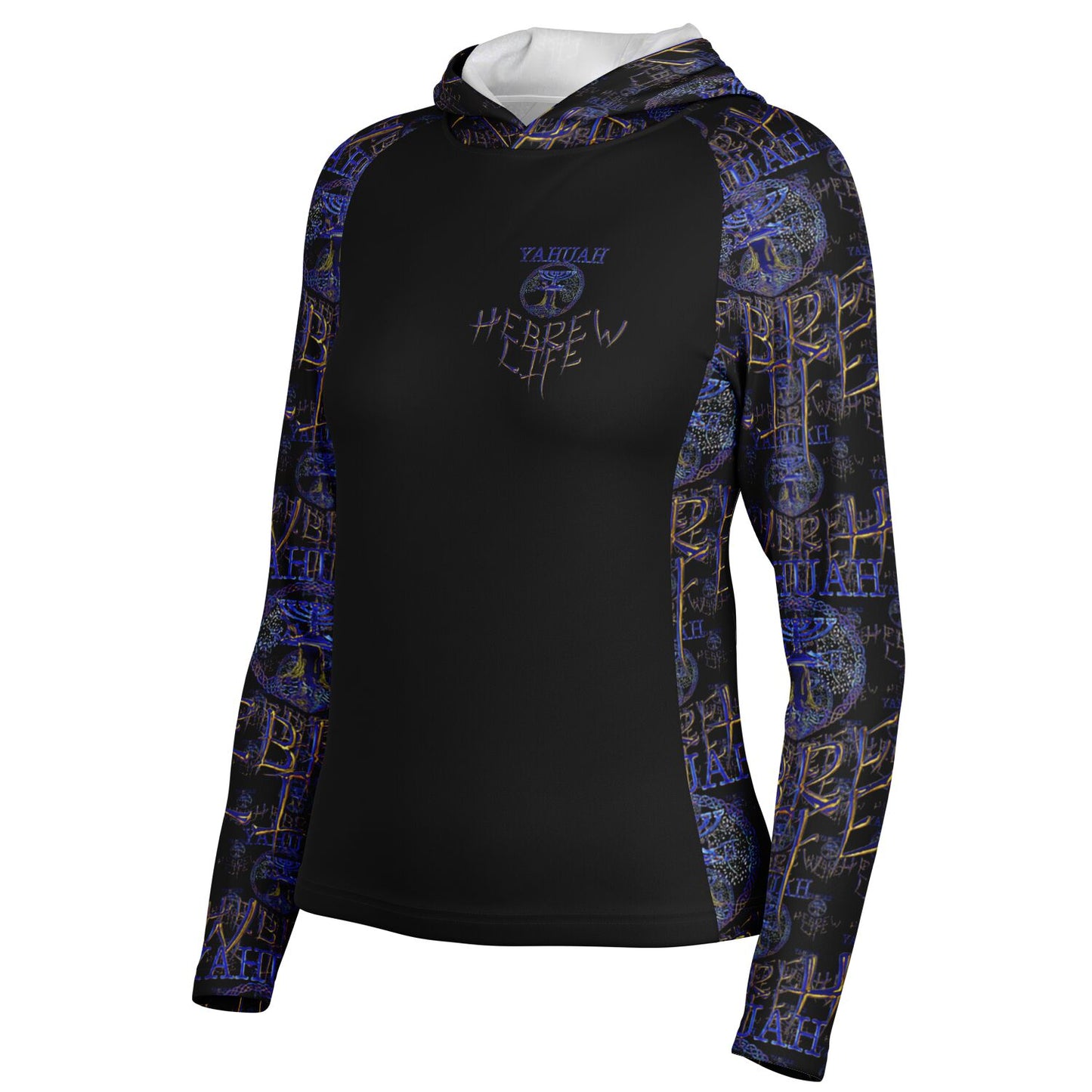 Hebrew Life 01-02 Ladies Designer Long Sleeve Hooded Performance T-shirt