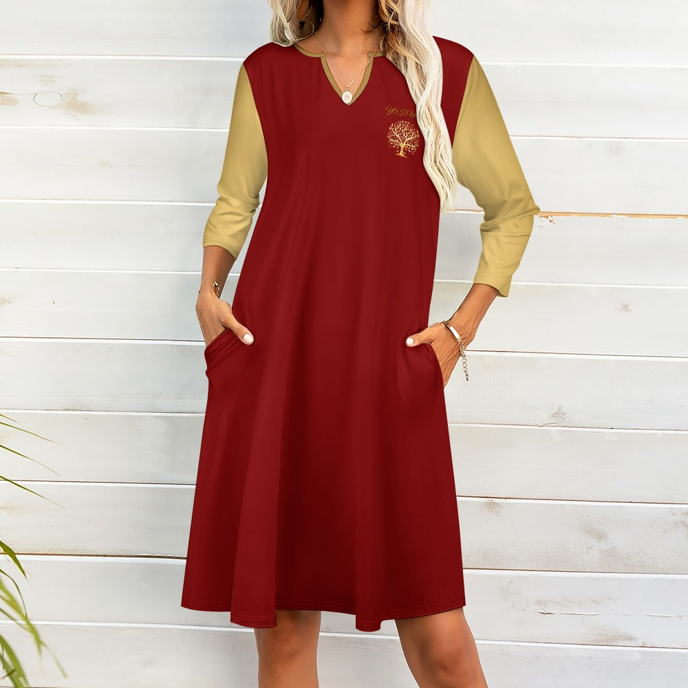 Yahuah-Tree of Life 01 Election Designer V-neck 3/4 Sleeve T-shirt Dress