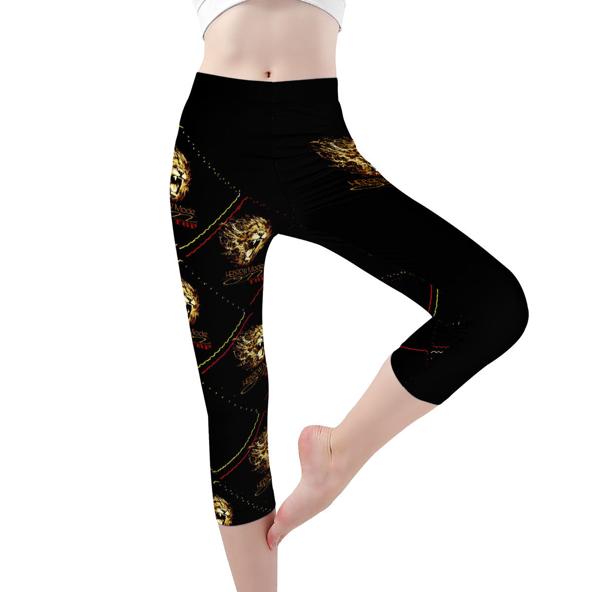 Hebrew Mode - On 02 Designer Mid Rise Capri Yoga Leggings