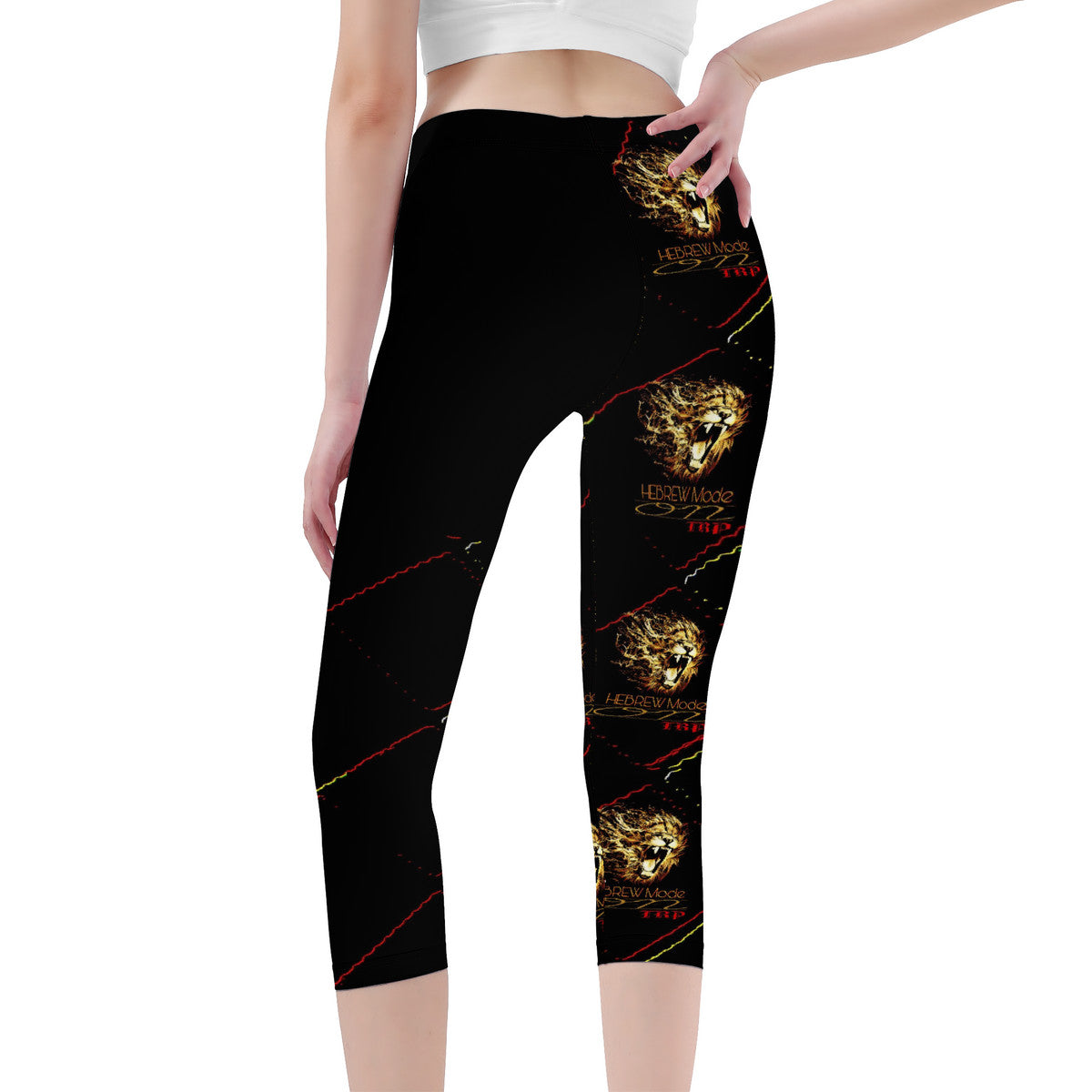 Hebrew Mode - On 02 Designer Mid Rise Capri Yoga Leggings