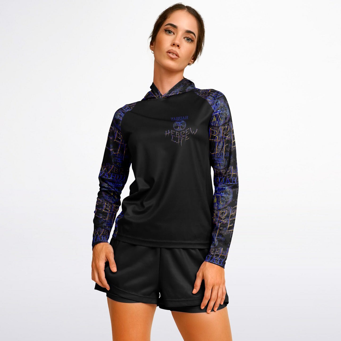 Hebrew Life 01-02 Ladies Designer Long Sleeve Hooded Performance T-shirt