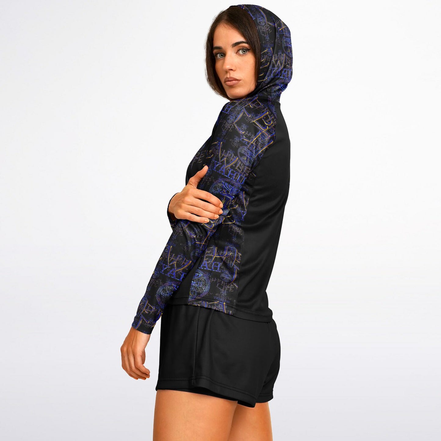 Hebrew Life 01-02 Ladies Designer Long Sleeve Hooded Performance T-shirt
