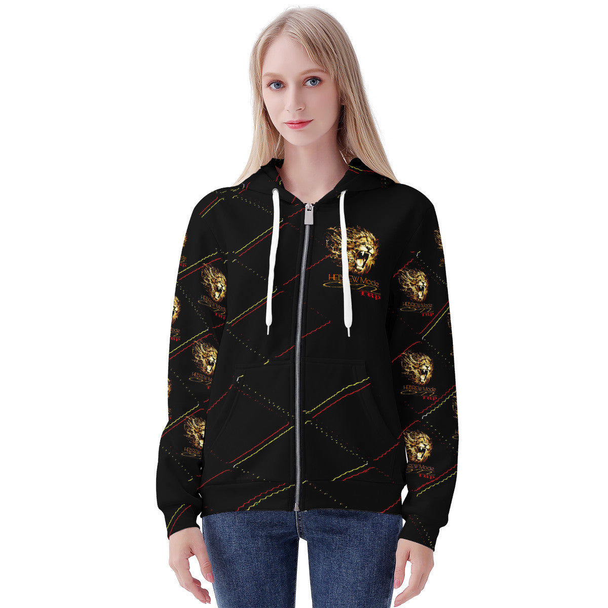 Hebrew Mode - On 02 Ladies Designer Full Zip Hoodie