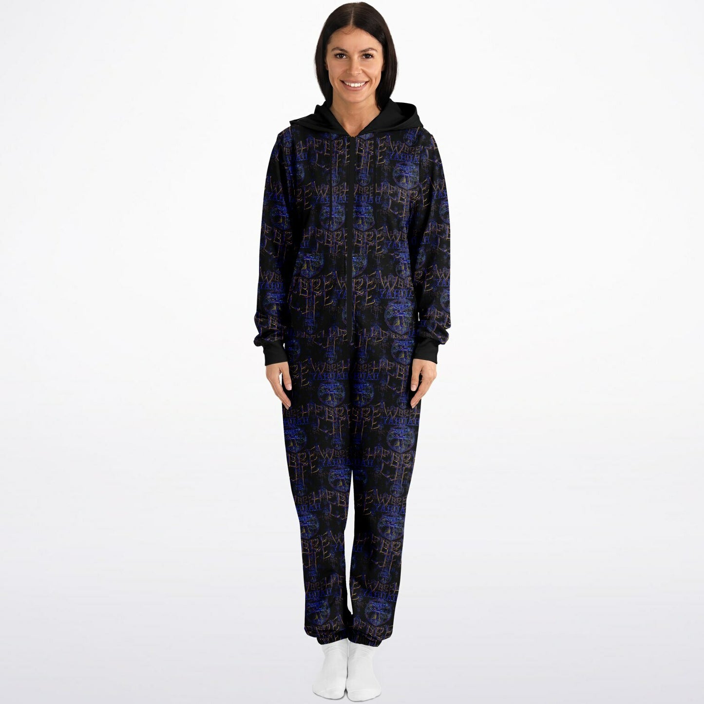 Hebrew Life 01-02 Designer Fashion Triblend Fleece Lined Zip Front Jumpsuit