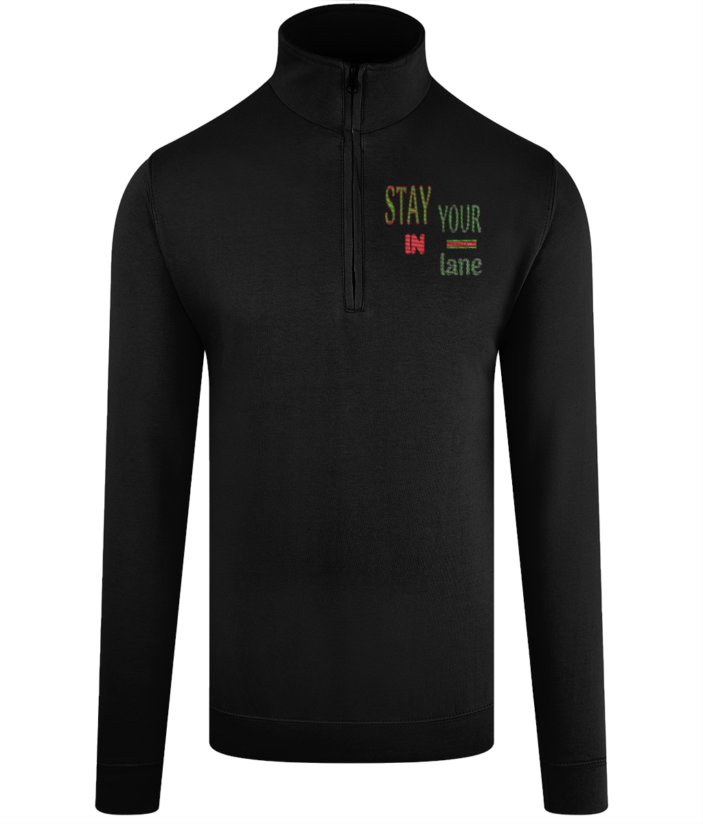 STAY IN YOUR lane 01-01 Designer AWDis Just Hoods Embroidered Sophomore ¼ Zip Unisex Sweatshirt (2 Colors)