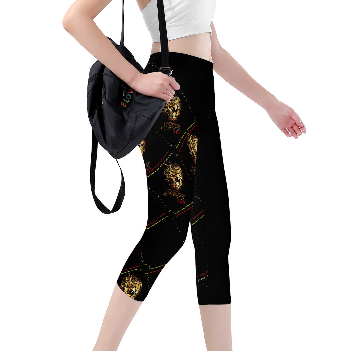 Hebrew Mode - On 02 Designer Mid Rise Capri Yoga Leggings