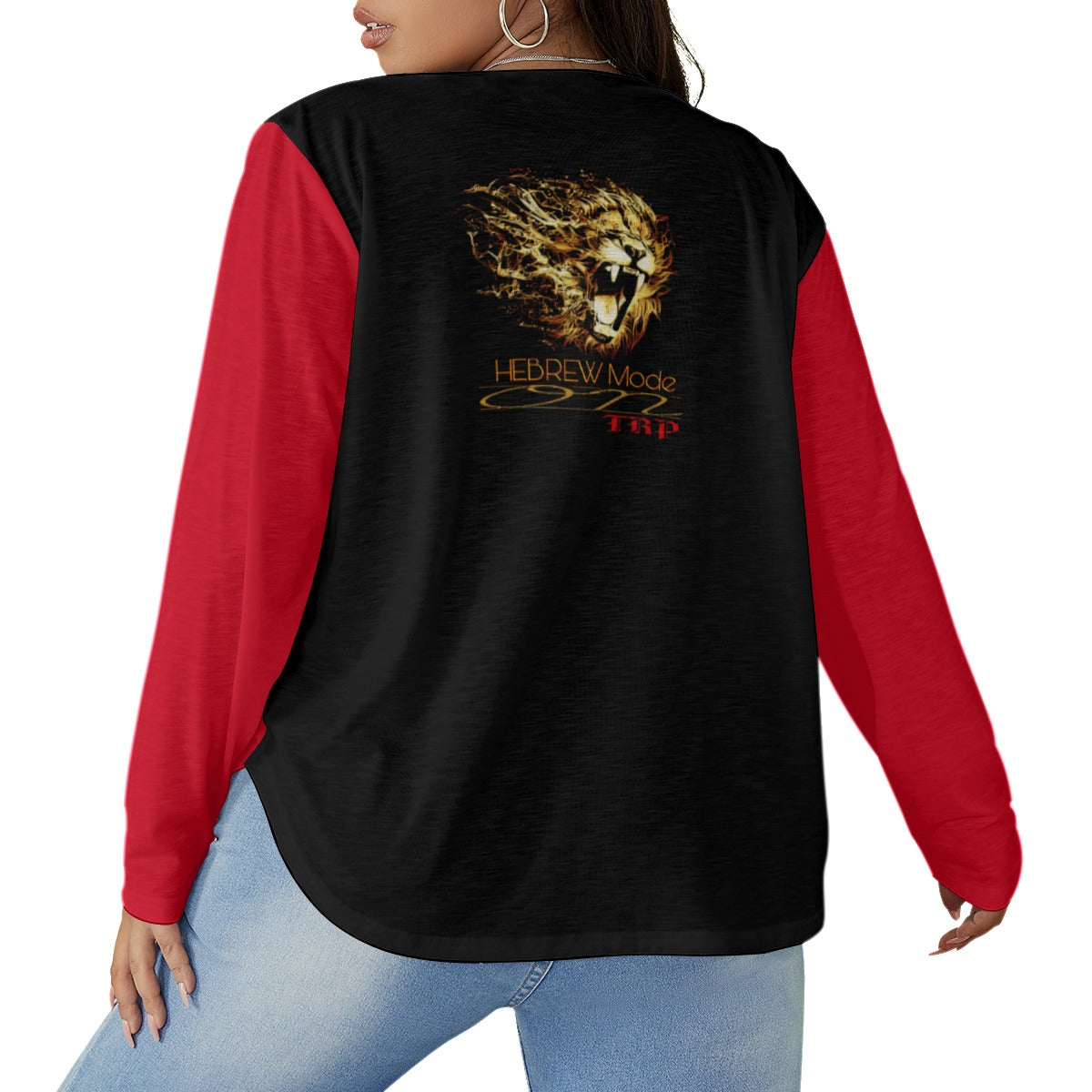 Hebrew Mode - On 02 Ladies Designer Long Sleeve V-neck Curved Hem Plus Size Blouse