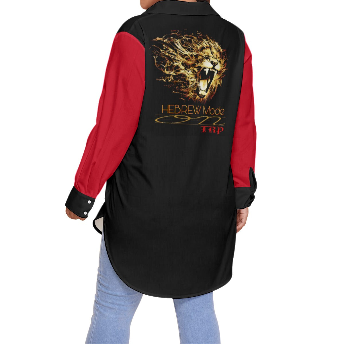 Hebrew Mode - On 02 Designer Curved Hem Button-down Long Sleeve Plus Size Shirt