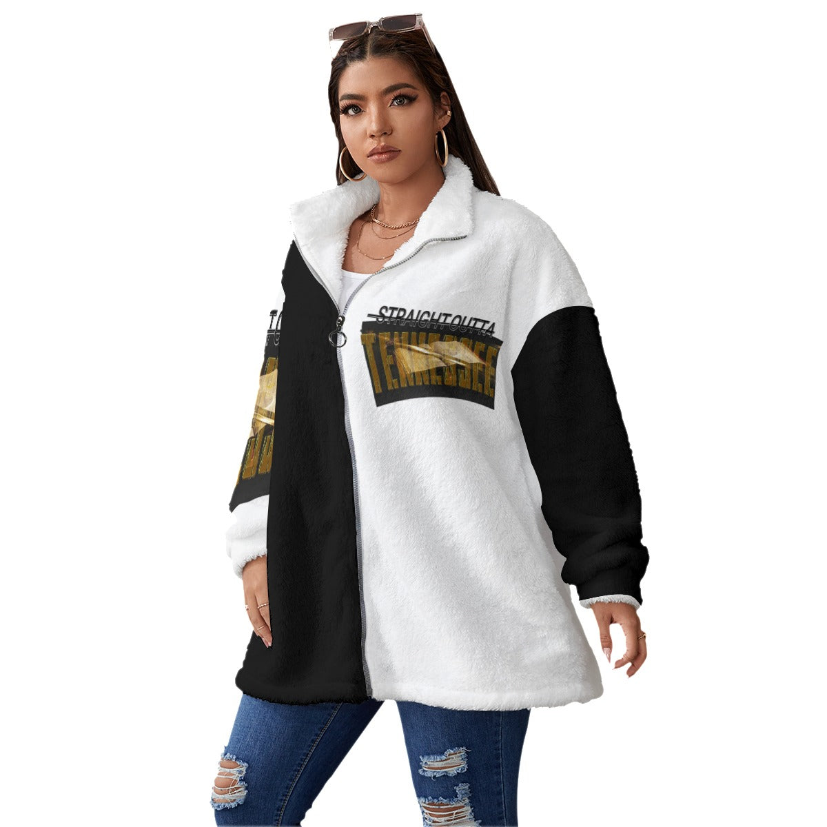 Straight Outta Tennessee 01 Ladies Designer Full Zip Plus Size Teddy Coat