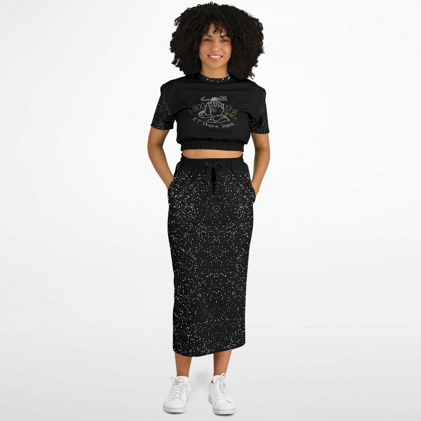 Call Heaven Designer Fashion Triblend Cropped Short Sleeve Sweatshirt and Pocket Maxi Skirt Set