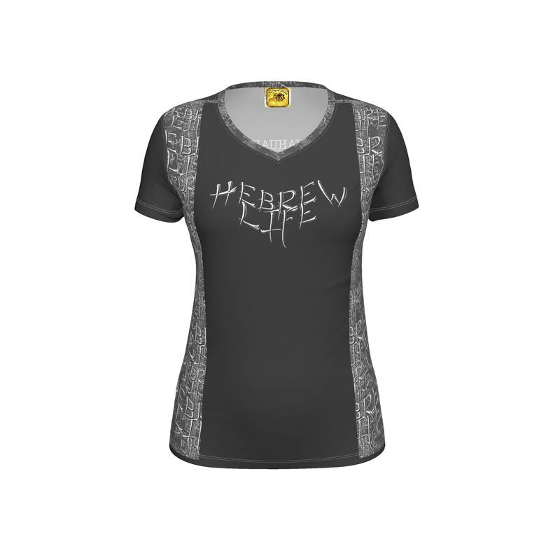 Hebrew Life 01-01 Ladies Designer V-neck Jersey T-shirt