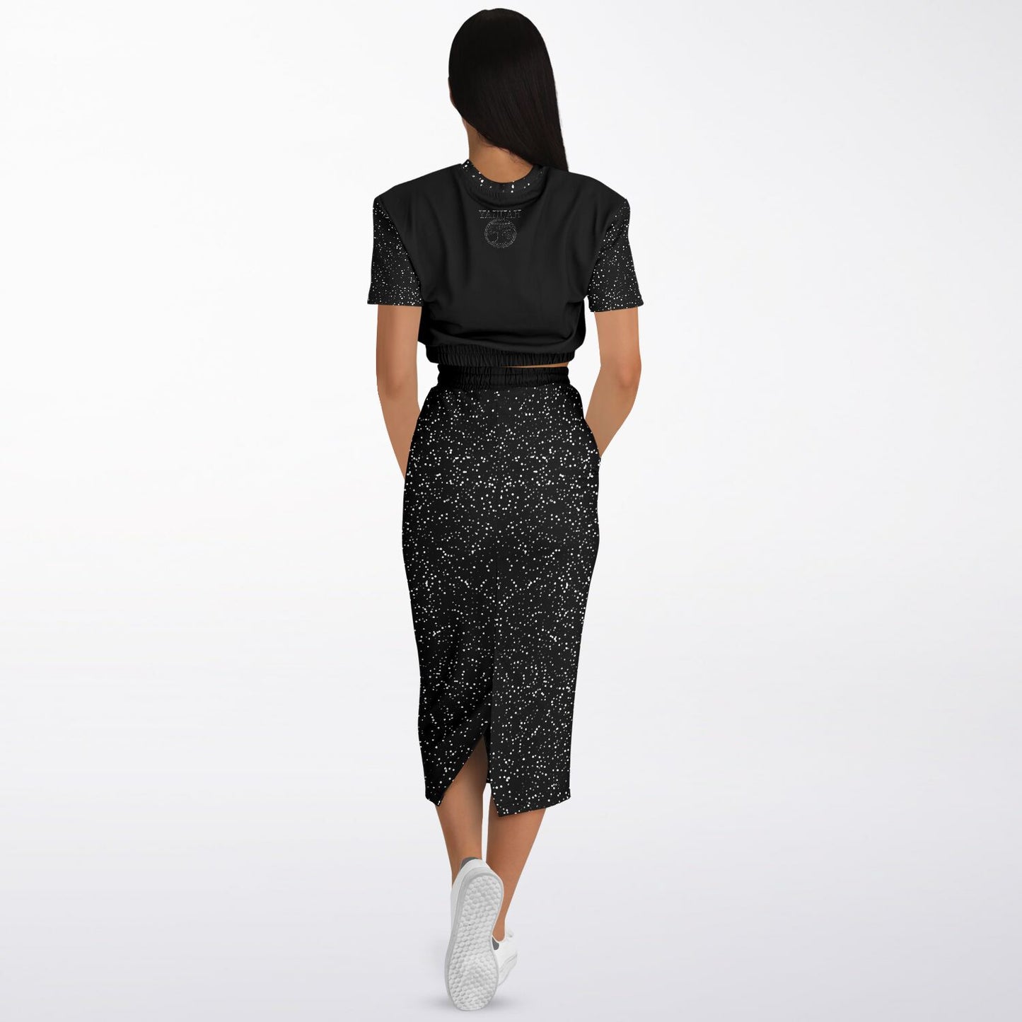 Call Heaven Designer Fashion Triblend Cropped Short Sleeve Sweatshirt and Pocket Maxi Skirt Set