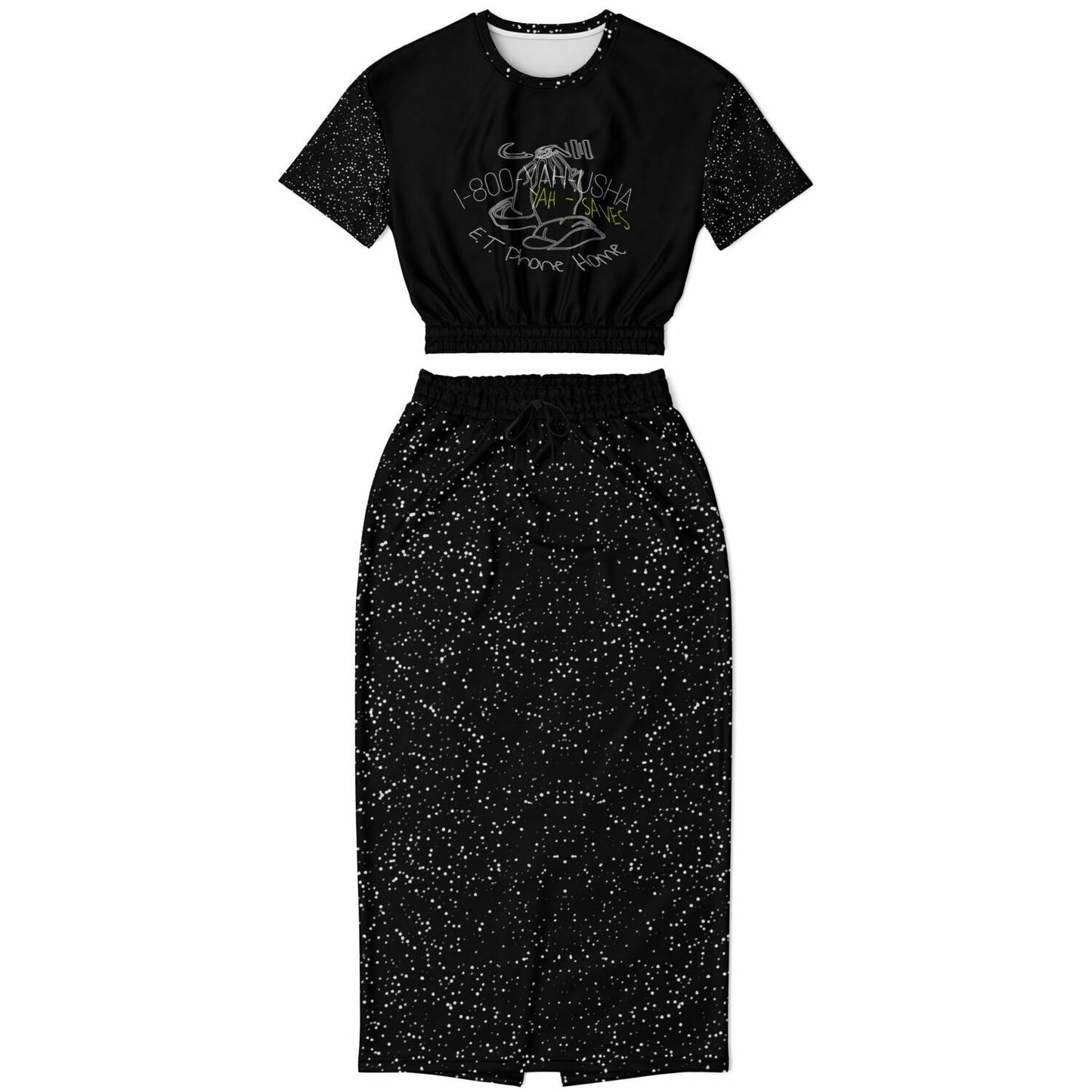 Call Heaven Designer Fashion Triblend Cropped Short Sleeve Sweatshirt and Pocket Maxi Skirt Set