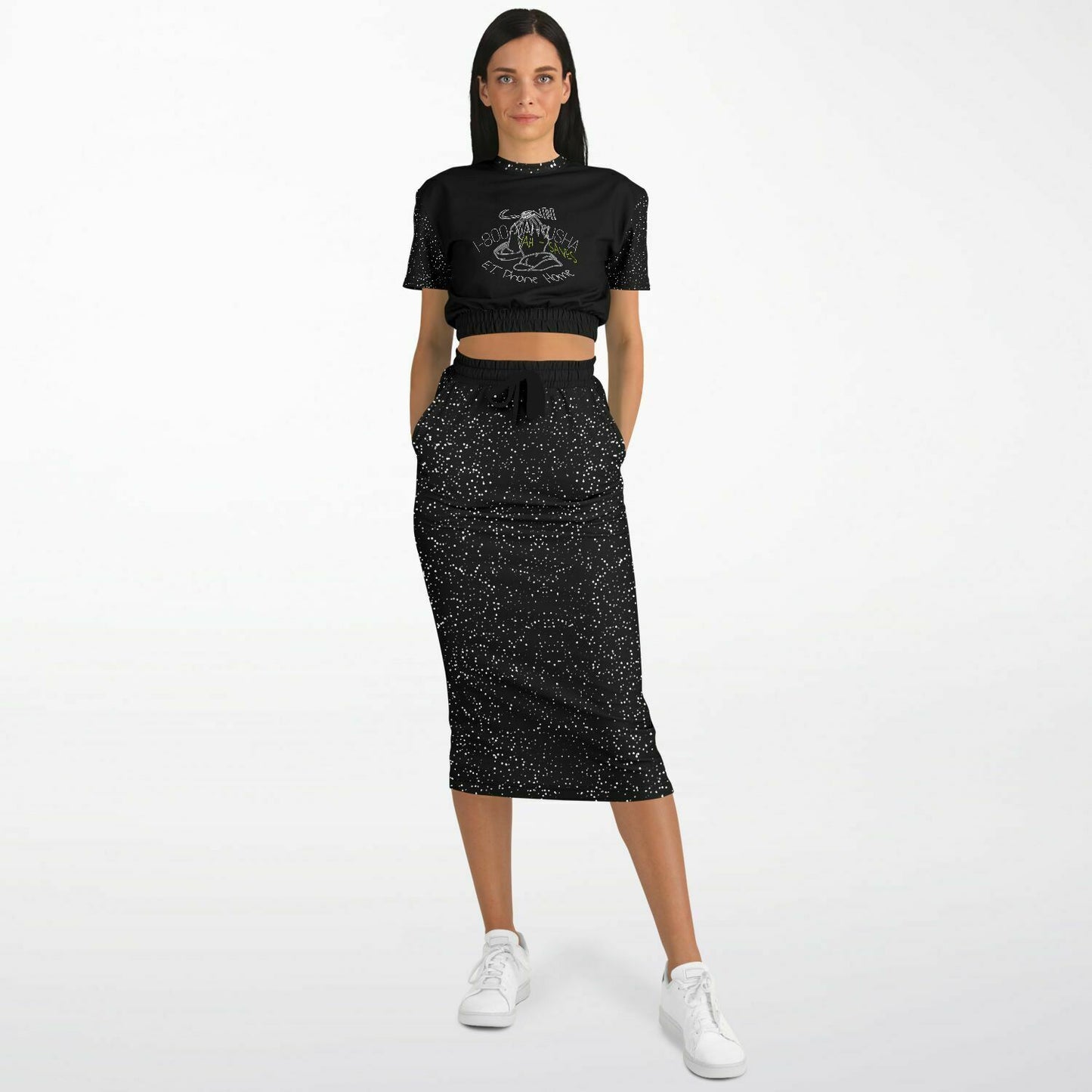 Call Heaven Designer Fashion Triblend Cropped Short Sleeve Sweatshirt and Pocket Maxi Skirt Set