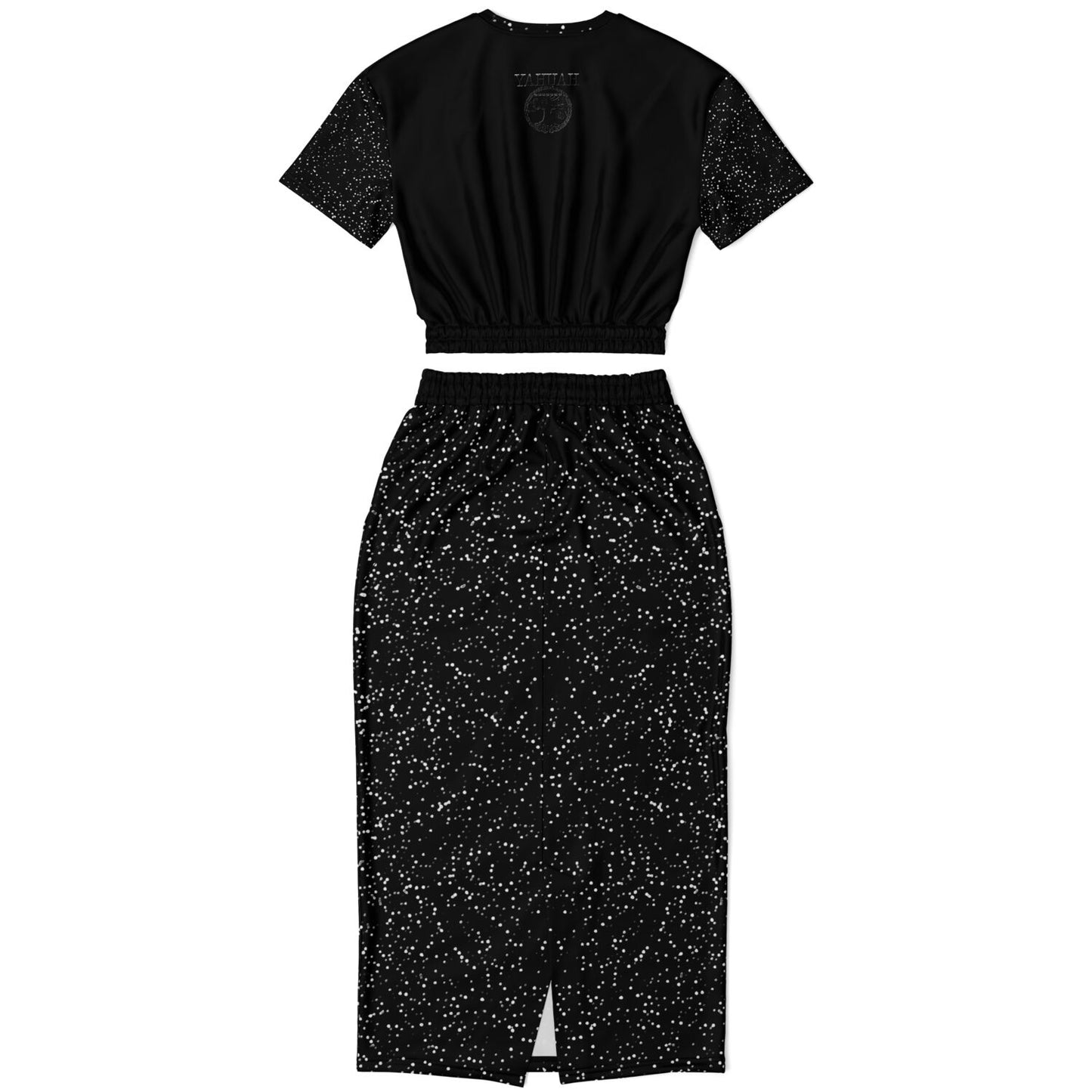 Call Heaven Designer Fashion Triblend Cropped Short Sleeve Sweatshirt and Pocket Maxi Skirt Set