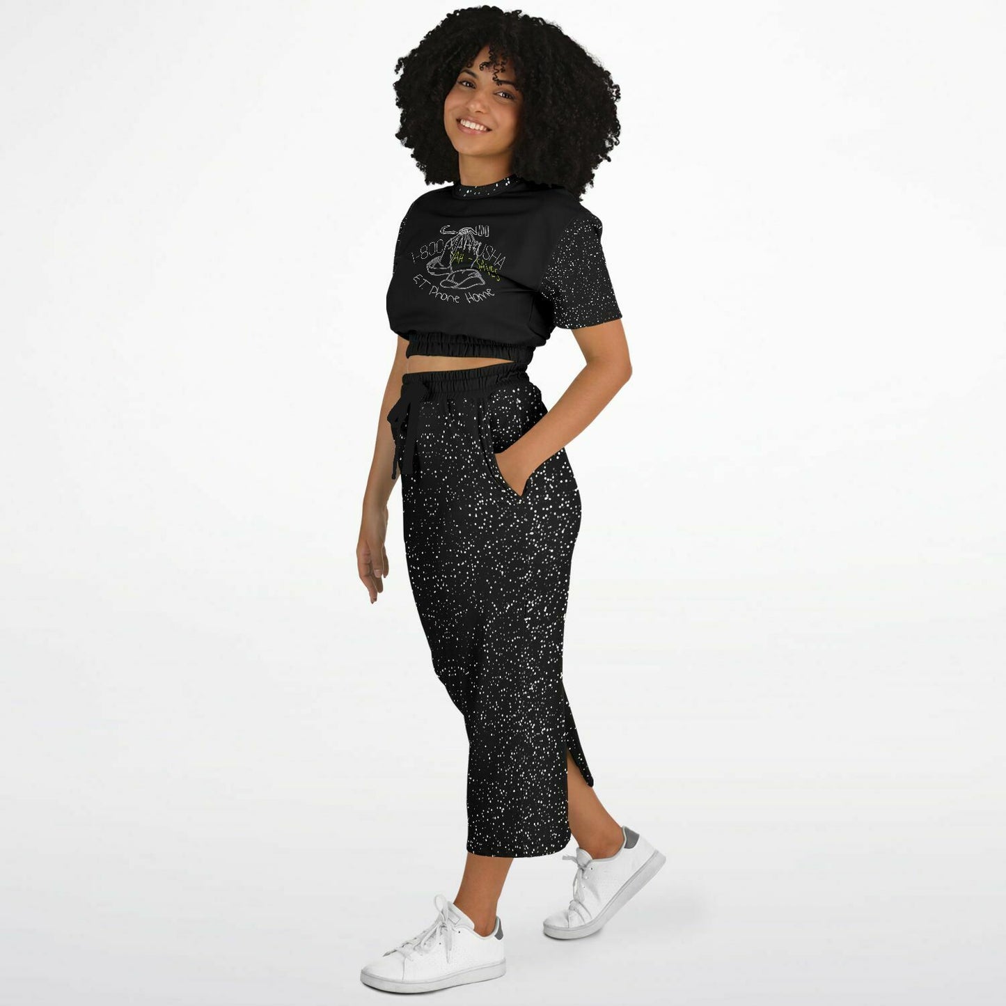 Call Heaven Designer Fashion Triblend Cropped Short Sleeve Sweatshirt and Pocket Maxi Skirt Set