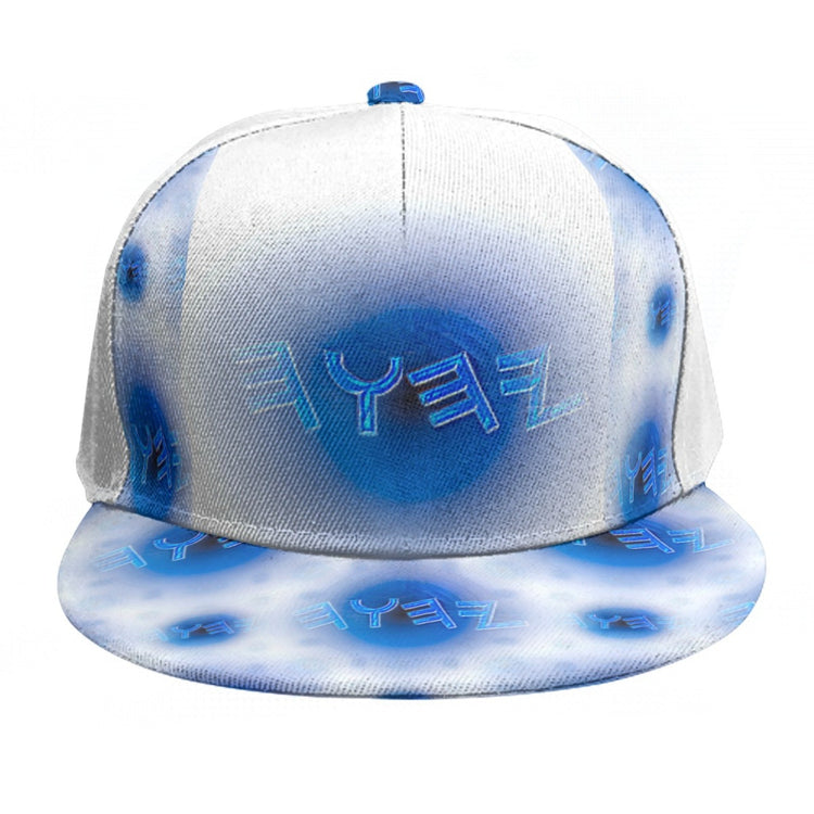 Creator Yahuah (01) snapback cap with vibrant blue celestial graphic from Part 01-01 Moon, Air & Water series.