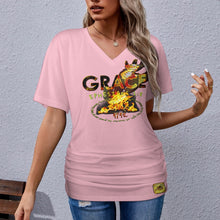 Charger l&#39;image dans la galerie, Grace 101-01 Ladies Designer V-neck Pleated T-shirt (4 colors)
