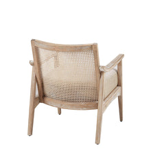 Cargar imagen en el visor de la galería, Light Brown Reclaimed Wheat Upholstered Accent Arm Chair with Handcrafted Rattan Backrest
