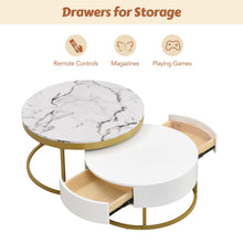 Cargar imagen en el visor de la galería, Modern Round Nesting Coffee Tables with 2 Drawers, Golden+White
