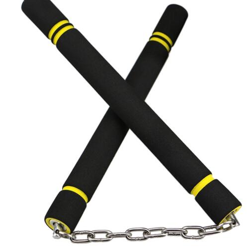 Sponge Nunchakus with Stainless Steel Chain (Black/Yellow)