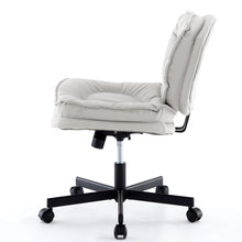 Charger l&#39;image dans la galerie, Adjustable Armless Wide PU Leather Swivel Office Chair, Creamy White
