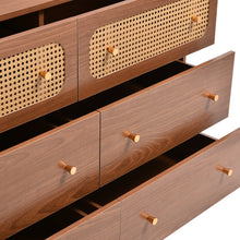 Load image into Gallery viewer, Six Drawer Highboard Walnut Rattan Dresser
