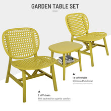 Charger l&#39;image dans la galerie, 3 Piece Hollow Design Retro Outdoor Patio Table and Lounge Chairs Furniture Set with Open Shelf and Widened Seats (Yellow)
