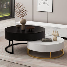 Cargar imagen en el visor de la galería, Modern Round Lift-top Nesting Coffee Tables with 2 Drawers, White &amp; Black
