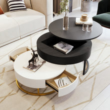 Cargar imagen en el visor de la galería, Modern Round Lift-top Nesting Coffee Tables with 2 Drawers, White &amp; Black
