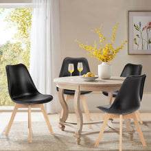 Cargar imagen en el visor de la galería, PU Leather Upholstered Dining Chairs with Wood Legs, Set of 4 (Black)
