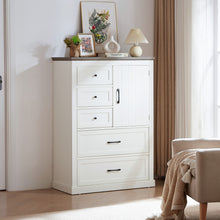 Charger l&#39;image dans la galerie, Farmhouse Rustic Wood 5 Drawer Tall Chest of Drawers, White
