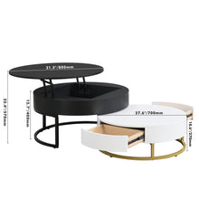 Cargar imagen en el visor de la galería, Modern Round Lift-top Nesting Coffee Tables with 2 Drawers, White &amp; Black
