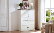 Charger l&#39;image dans la galerie, Farmhouse Rustic Wood 5 Drawer Tall Chest of Drawers, White
