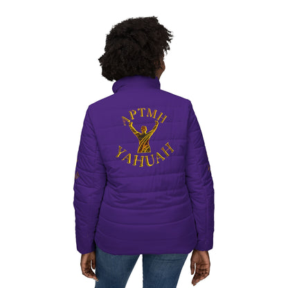 All Praise The Most High Yahuah 01-01 Ladies Designer Puffer Jacket, Purple
