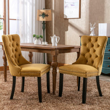 Cargar imagen en el visor de la galería, High-end Tufted Solid Wood Contemporary Velvet Upholstered Dining Chair with Wood Legs Nailhead Trim 2-Pcs Set, Golden
