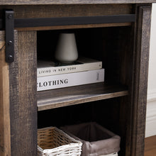 Cargar imagen en el visor de la galería, Mid Century Style Sliding Door Entertainment Center with Storage Cabinet, Antique Brown
