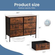 Cargar imagen en el visor de la galería, Sweetcrispy 6 Drawer Dresser with Metal Frame and Wooden Top for TV, Brown
