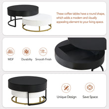 Cargar imagen en el visor de la galería, Modern Round Lift-top Nesting Coffee Tables with 2 Drawers, White &amp; Black
